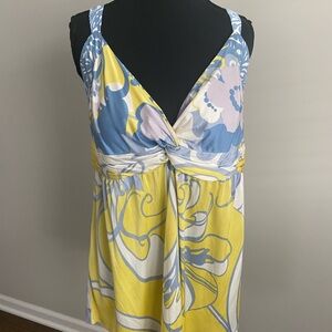 Elie Tahari Blue and Yellow Silk Floral Top